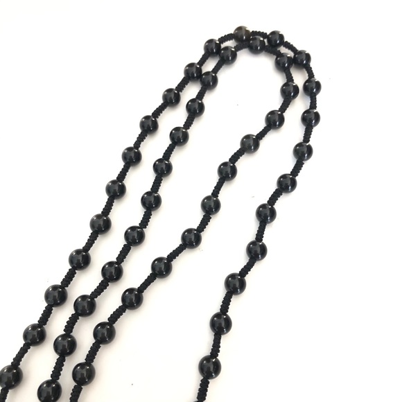 BUDDHA / SHIVA Handcrafted w Natural Black Onyx Knotted Long Necklace NWOT - Picture 7 of 8